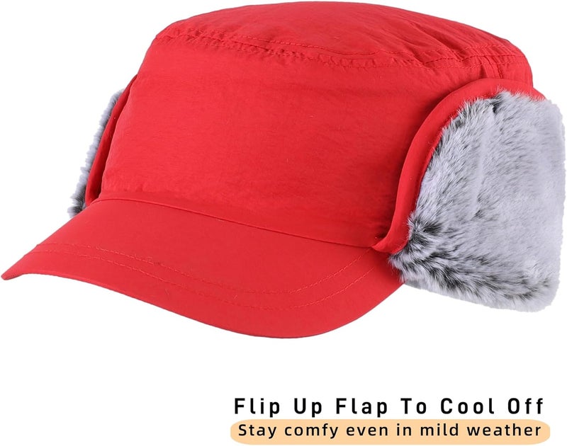 Connectyle Men's Winter Hat with Visor Warm Earflaps Hat Fully Lined Faux Fur Baseball Cap Trapper Hunting Hats - Image 2